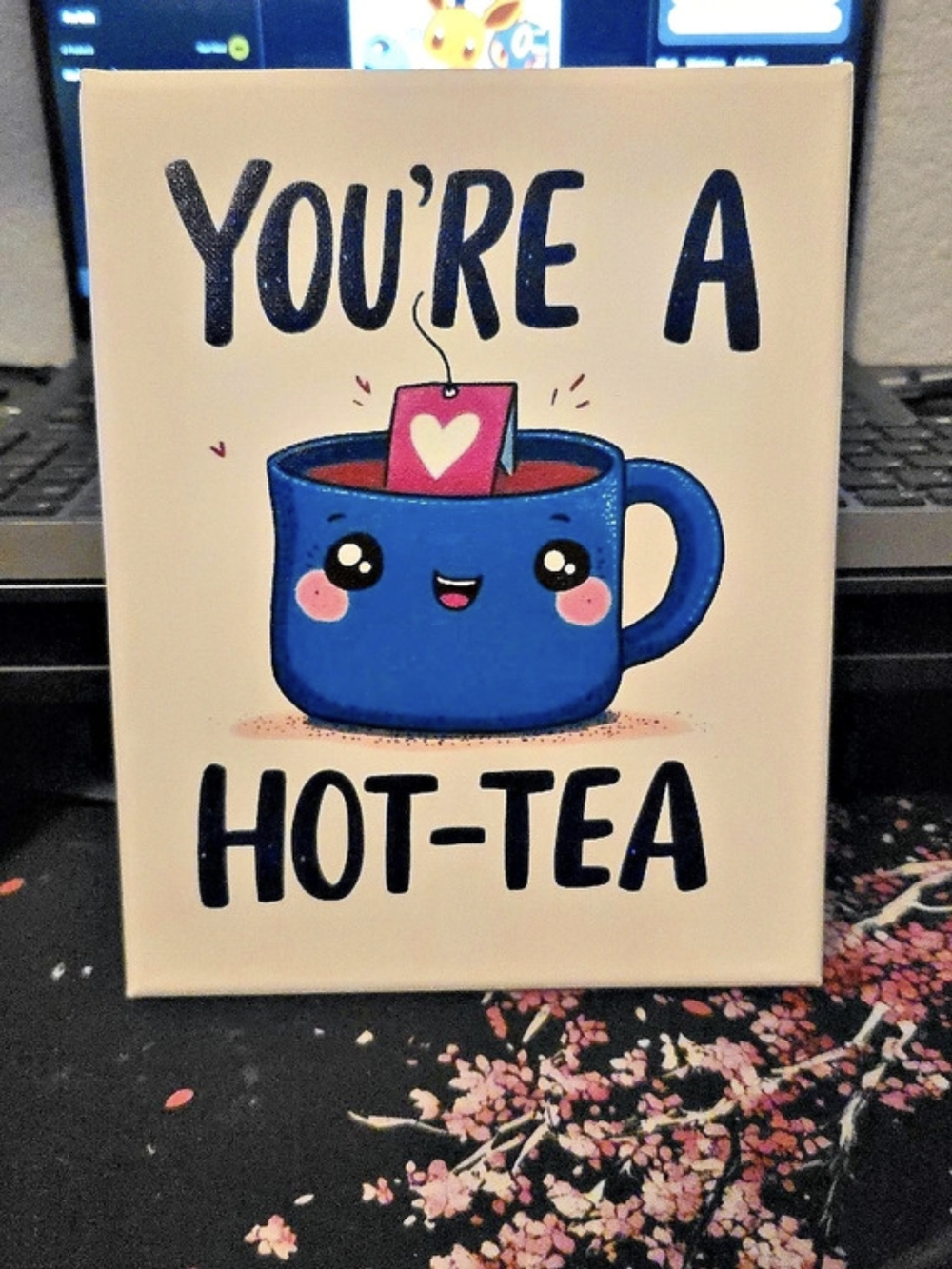 Hot Tea Framed Painting Blue & Pink